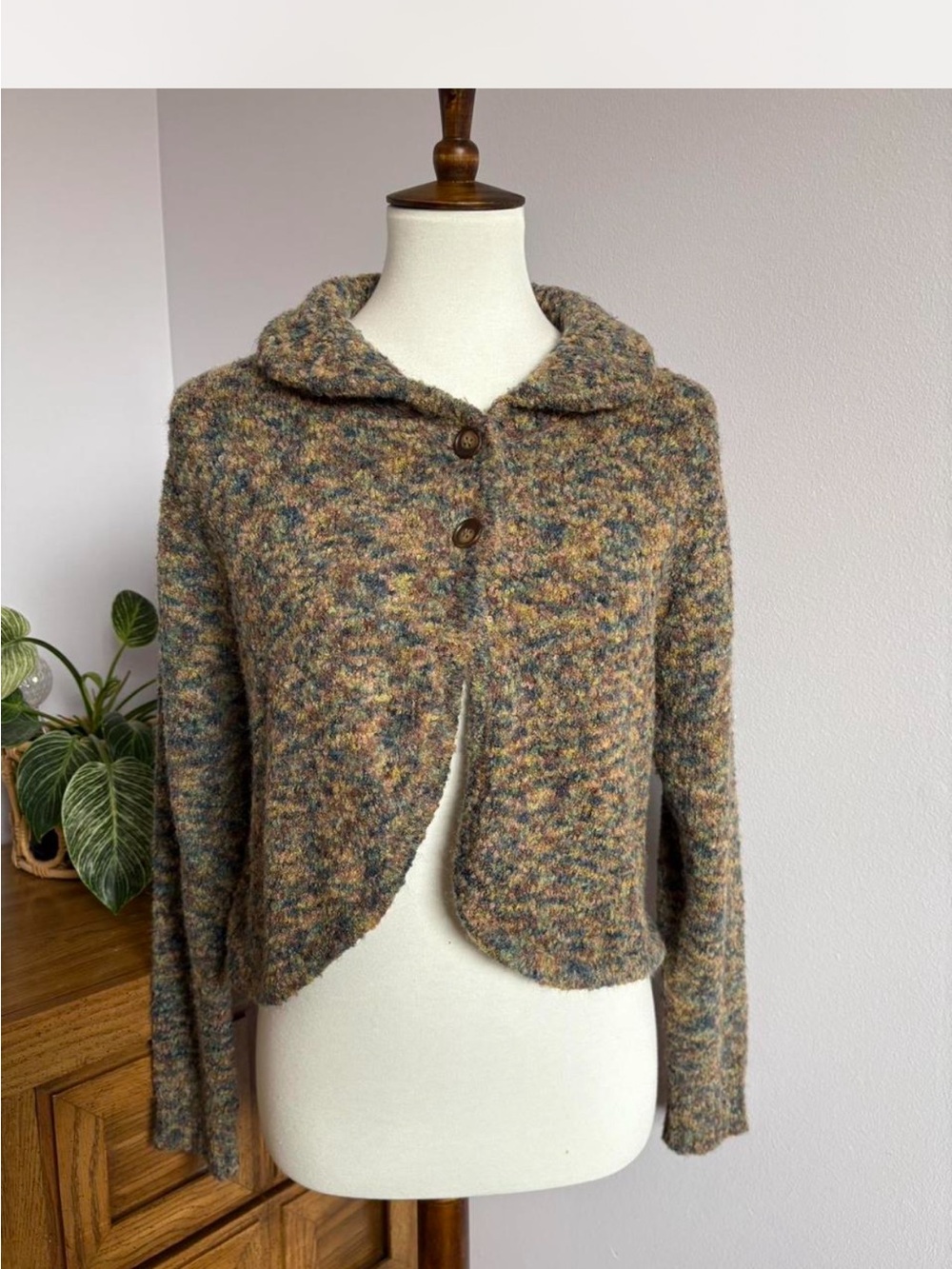 Colorful Tweed Knit Button-Front Women’s Cardigan